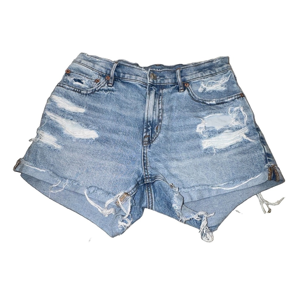 American Eagle Relaxed Short Jean Denim Distressed High Rise 29" Sz 2 Cut Off